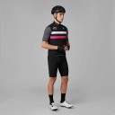Men's Sleeveless Cycling Gilet Full Length Zip Stand-Up Collar Extended Back Polyester Black with White and Pink Stripe 2