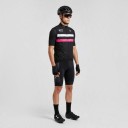 Men's Sleeveless Cycling Gilet Full Length Zip Stand-Up Collar Extended Back Polyester Black with White and Pink Stripe 3