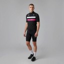 Men's Sleeveless Cycling Gilet Full Length Zip Stand-Up Collar Extended Back Polyester Black with White and Pink Stripe 4