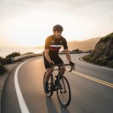 Men's Sleeveless Cycling Gilet Full Length Zip Stand-Up Collar Extended Back Polyester Black with White and Pink Stripe 6