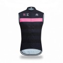 Men's Sleeveless Cycling Gilet Full-Length Zip Stand-Up Collar Extended Back Stretch Hem Polyester Black with Pink Stripe 1