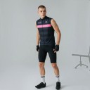 Men's Sleeveless Cycling Gilet Full-Length Zip Stand-Up Collar Extended Back Stretch Hem Polyester Black with Pink Stripe 2