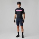 Men's Sleeveless Cycling Gilet Full-Length Zip Stand-Up Collar Extended Back Stretch Hem Polyester Black with Pink Stripe 3
