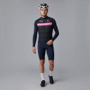 Men's Sleeveless Cycling Gilet Full-Length Zip Stand-Up Collar Extended Back Stretch Hem Polyester Black with Pink Stripe 4