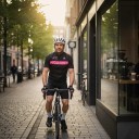 Men's Sleeveless Cycling Gilet Full-Length Zip Stand-Up Collar Extended Back Stretch Hem Polyester Black with Pink Stripe 6