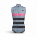Men's Sleeveless Cycling Gilet Full-Length Zip Stand-Up Collar Extended Back Polyester Grey with Pink and Black Stripes 1