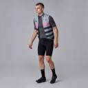 Men's Sleeveless Cycling Gilet Full-Length Zip Stand-Up Collar Extended Back Polyester Grey with Pink and Black Stripes 2