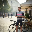 Men's Sleeveless Cycling Gilet Full-Length Zip Stand-Up Collar Extended Back Polyester Grey with Pink and Black Stripes 5