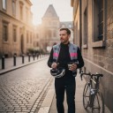 Men's Sleeveless Cycling Gilet Full-Length Zip Stand-Up Collar Extended Back Polyester Grey with Pink and Black Stripes 6