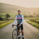 Men's Sleeveless Cycling Gilet Full-Length Zip Stand-Up Collar Extended Back Polyester Grey with Pink and Black Stripes 7