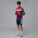 Men's Sleeveless Cycling Gilet Full-Length Zip Stand-Up Collar Extended Back Polyester Red with White and Blue Stripe 3