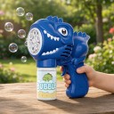 Pistola eléctrica de burbujas Dinosaurio 6 orificios y luces LED 13,8 x 6,8 x 16,1 cm Funciona con baterías AA Para niños a partir de 3 años 7