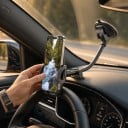 Držák na telefon do auta s přísavkou Ohebný husí krk 30 cm Rameno ze slitiny 21 cm Otočný o 360° Černý Na čelní sklo i palubní desku 2