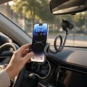 Držák na telefon do auta s přísavkou Ohebný husí krk 30 cm Rameno ze slitiny 21 cm Otočný o 360° Černý Na čelní sklo i palubní desku 6