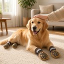 Sokker til hunde skridsikre med beskyttelse af poter 4 stk Størrelse M Længde 16 cm Bredde på pote 6,6 cm Silikone og refleksbånd Brun 5