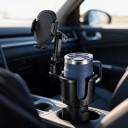 Rozšiřovač držáku nápojů s držákem telefonu 2v1 kalíšek 10,4 cm s výřezem na ucho otočné rameno 360° plast a kov černý do auta 2