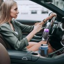 Rozšiřovač držáku nápojů s držákem telefonu 2v1 kalíšek 10,4 cm s výřezem na ucho otočné rameno 360° plast a kov černý do auta 5