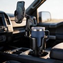 Rozšiřovač držáku nápojů s držákem telefonu 2v1 kalíšek 10,4 cm s výřezem na ucho otočné rameno 360° plast a kov černý do auta 6
