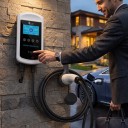 Wallbox Ladegerät für Elektroautos Typ 2 11 kW 16 A Dreiphasig LCD-Display 4,3 Zoll Wi-Fi App und RFID Kabel 5 m Weiß-Schwarz Wandmontage 4