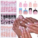 144 pcs conjunto de unhas francesas para mãos e pés formato quadrado unhas artificiais acrílicas brilhantes 12 tamanhos manicure e pedicure 7