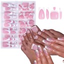 144 unidades de set de uñas francesas para manos y pies Forma cuadrada Uñas acrílicas artificiales brillantes 12 tamaños Manicura 10