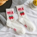 Dámské ponožky s nápisem MILK a veselým obrázkem Vyšší ponožky nad kotník ve stylu krabice od mléka Bavlna Velikost EUR 34–42 1 pár 5