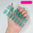 16Tips Glitter Half-Cured Gel Nail Stickers Pure Colours UV LED Gel Polish Long-Lasting Full Coverage Nail Art Decorations 6