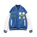 Baseballjacka med vita ärmar Broderade texter och applikation med bokstaven H Broderi av landskap på baksidan Knäppning med tryckknappar 2