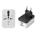 Reseadapter EU med 2x USB Universell adapter för kontakter av typ A B G och I till europeiskt uttag Spänning 110 till 250 V Ström 10 A 2