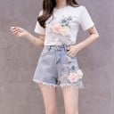 T-shirt och jeansshorts för kvinnor B944 1