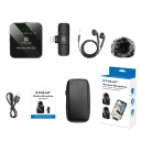 2.4G vezeték nélküli klipszes mikrofon 4,3 x 4,7 x 1,3 cm USB Lightning vevő Fülhallgatóval, kábellel, tokban Szélvédő 2