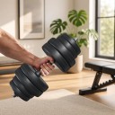 2 az 1-ben 30 kg-os állítható készlet két egykezes súlyzóval és egy nagy súlyzóval összekötő csővel és tárcsákkal fekete színben otthoni edzőteremhez 7