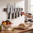 2 darab 30 cm és 40 cm hosszú mágneses késrúd akáciából, falra szerelhető késmágnesek erős mágnesekkel, sötétbarna, konyhába 10