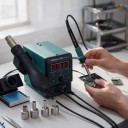 2 in 1 Hot Air Soldering Station with Soldering Iron and 4 Nozzles with Digital Displays in Green for BGA and SMD Phone Repairs 5