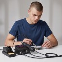 2 in 1 Soldering Station 13.7 x 8.5 cm with Soldering Iron and Hot Air Gun with 2 Displays and Set of Tips and Nozzles in Black for SMD 7