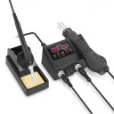 2 in 1 Soldering Station 13.7 x 8.5 cm with Soldering Iron and Hot Air Gun with 2 Displays and Set of Tips and Nozzles in Black for SMD 9