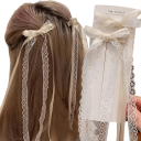 2 pcs Barrette à cheveux Nœuds en dentelle Blanches 8 x 25 cm Accessoires capillaires élégants Décorations romantiques pour les cheveux Nœuds stylés 4