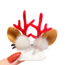 2 pcs Barrette pour enfants avec des bois de renne et des oreilles Pompon blanc Accessoires capillaires de Noël Barrette mignonne pour filles Décoration capillaire d'hiver 1