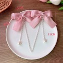 2 pcs Épingles à cheveux avec des nœuds en chiffon rose 10 x 8 cm Chaîne de perles 30 cm Accessoires capillaires élégants Décorations romantiques pour les cheveux 5