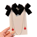 2 pcs Ganchos de cabelo com laços de chiffon 10 x 8 cm Cadeia de pérolas 30 cm Acessórios de cabelo elegantes Decorações de cabelo estilosas Ganchos de pérolas 1