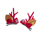 2 pinzas para el pelo para niños con astas y orejas de reno, pinzas navideñas con lazo rojo y copo de nieve, bonitos accesorios para el pelo, adornos de invierno. 1