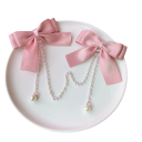 2 pz Fermagli per capelli con fiocchi in chiffon rosa 10 x 8 cm Catena di perle 30 cm Eleganti accessori per capelli Decorazioni romantiche per capelli 4