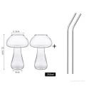 2 unidades de copos em forma de cogumelo 250 ml 4 x 4,5 x 12,5 cm Copo de vidro com palhinha Copo de bebida criativo e vaso decorativo em vidro transparente 2