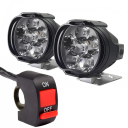 2 unidades de luz LED externa para motocicleta 6 diodos 12V 15W 1500 lm IP65 plástico ABS farol compacto com interruptor 65x55x50 mm design preto 1