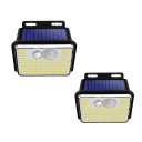 2 unidades de luzes solares de parede com sensor de movimento 148 LED Super brilhante IP67 À prova d'água iluminação de segurança exterior jardim casa entrada 1