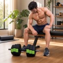 20 kg-os állítható súlyzókészlet 4 az 1-ben: egykezes súlyzók, nagy súlyzó, kettlebell és fekvőtámasztámasz tárcsákkal, fekete-zöld, otthoni edzéshez 4