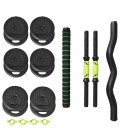 20 kg Weight Plates for Dumbbells and Barbells with Two Connecting Bars, Straight and Curved, Black and Green for Strength Training at Home 1
