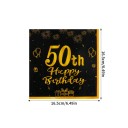 20 pcs Serviettes en papier Serviettes d'anniversaire 50e anniversaire Design noir et or Serviettes décoratives pour fête d'anniversaire 2