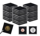 20 pcs Suportes quadrados de plástico para moedas Cápsulas de acrílico com espuma Para diâmetro 20 25 30 35 40 mm 1