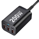 200 W-os gyorstöltő adapter 6 porttal, 3× USB C és 3× USB A töltő EU csatlakozóval 110–240 V több eszköz egyidejű töltésére, tápellátás jelzőfény 5
